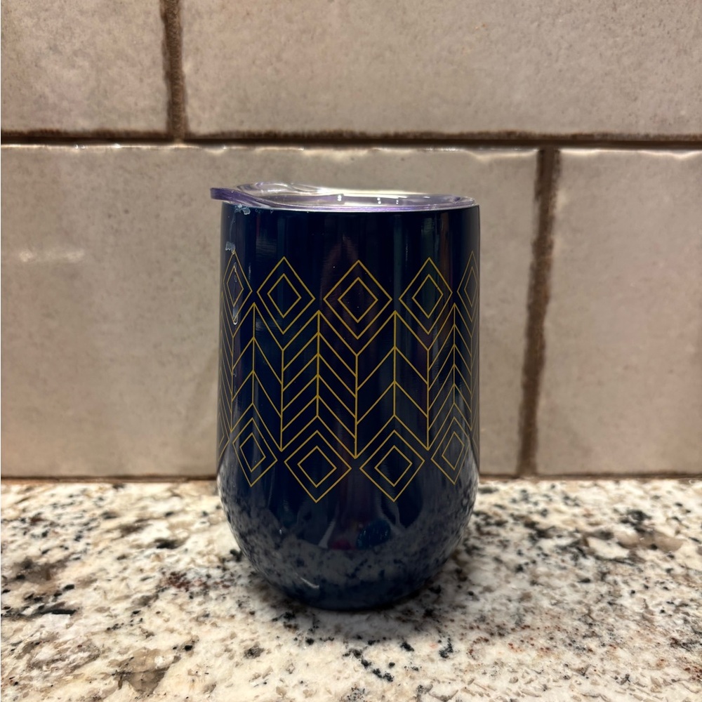 Stainless Steel Wine Tumbler - Blue and Gold - 11oz